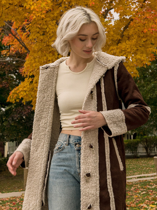 Faux Suede Borg Seam Coat