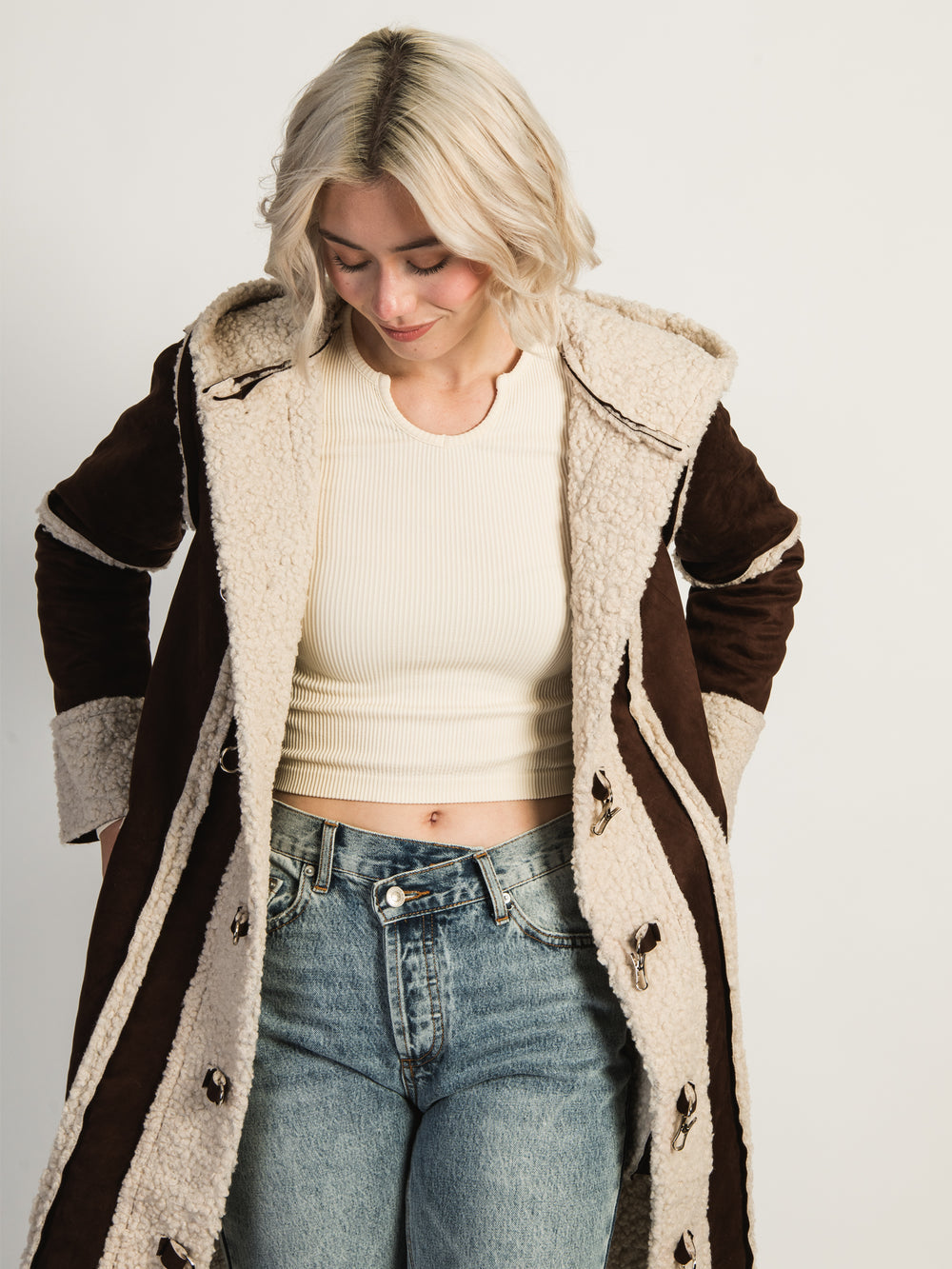Faux Suede Borg Seam Coat