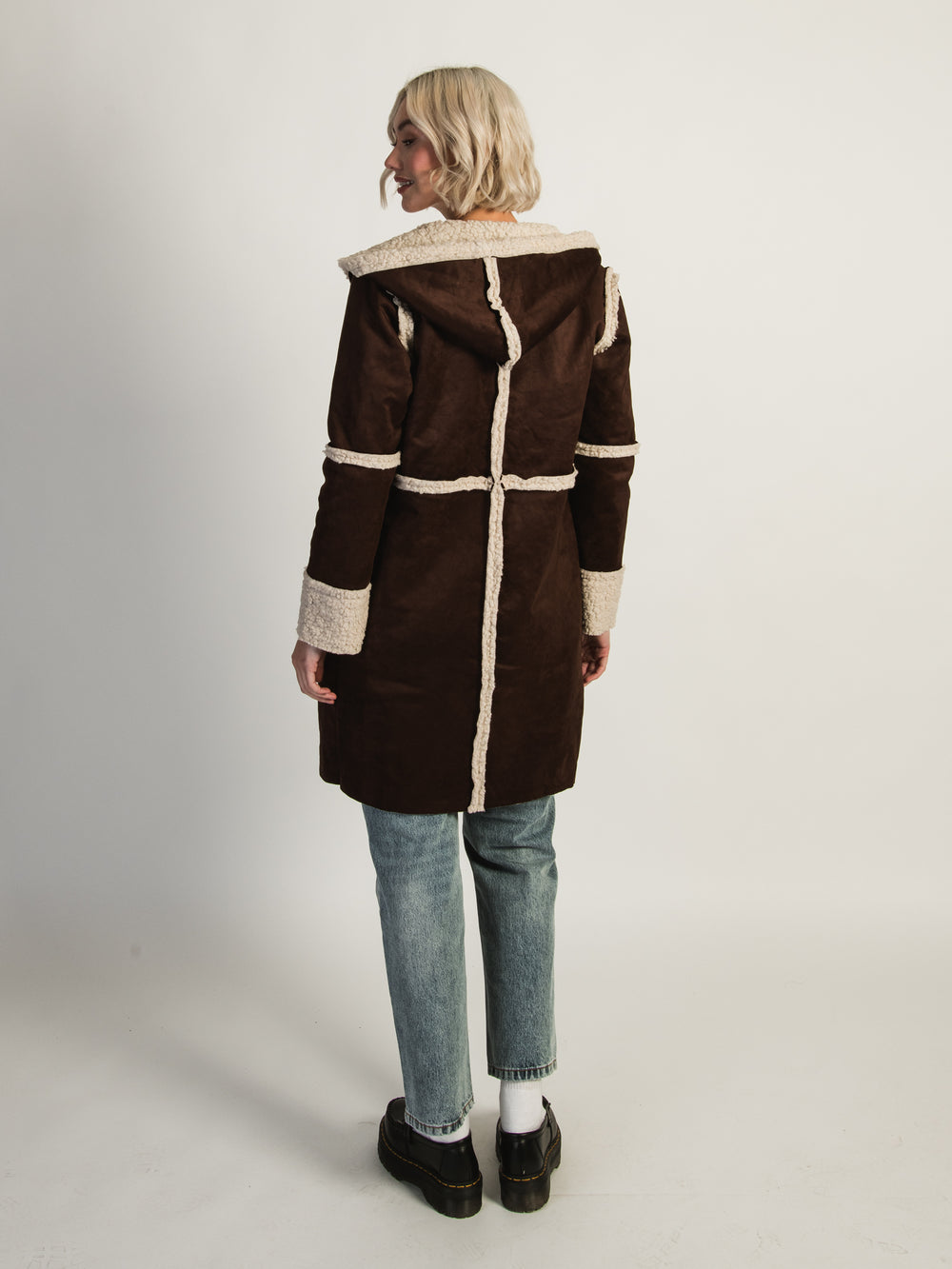 Faux Suede Borg Seam Coat