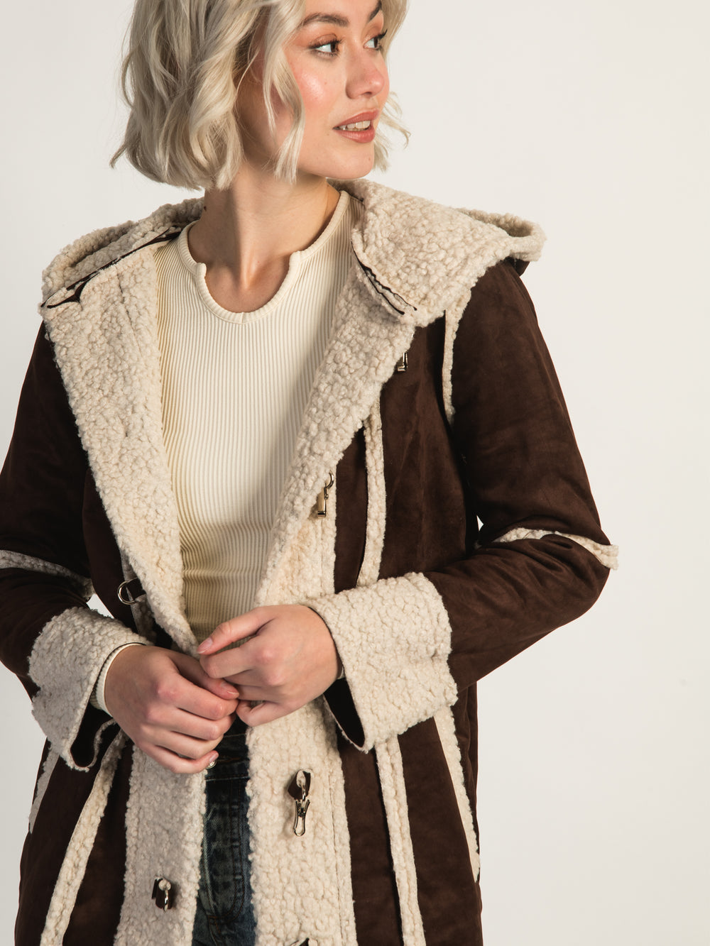 Faux Suede Borg Seam Coat